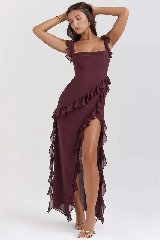 Dames asymmetrische maxi-jurk met ruches