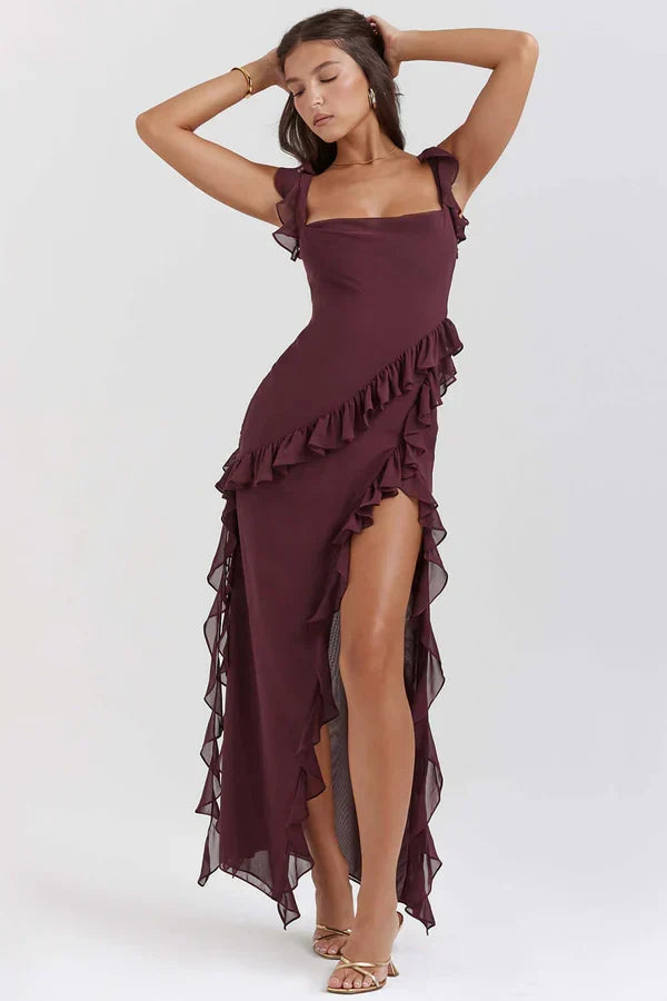 Dames Asymmetrische Maxi Jurk Met Ruches