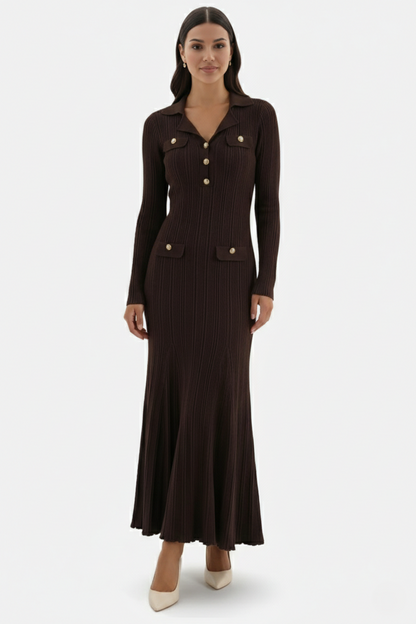 Dames Gebreide Maxi Jurk Met Lange Mouwen