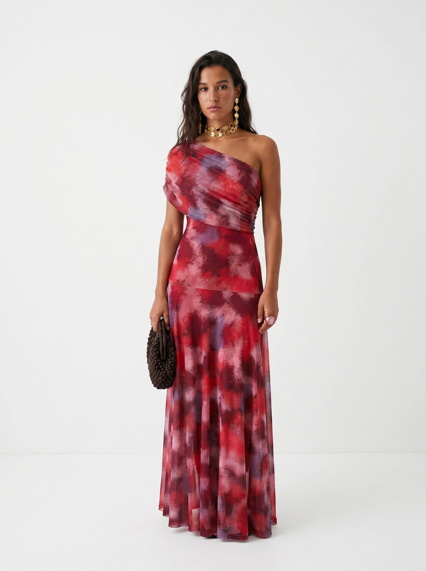 Dames lange off-shoulder jurk met elegante gedrapeerde details