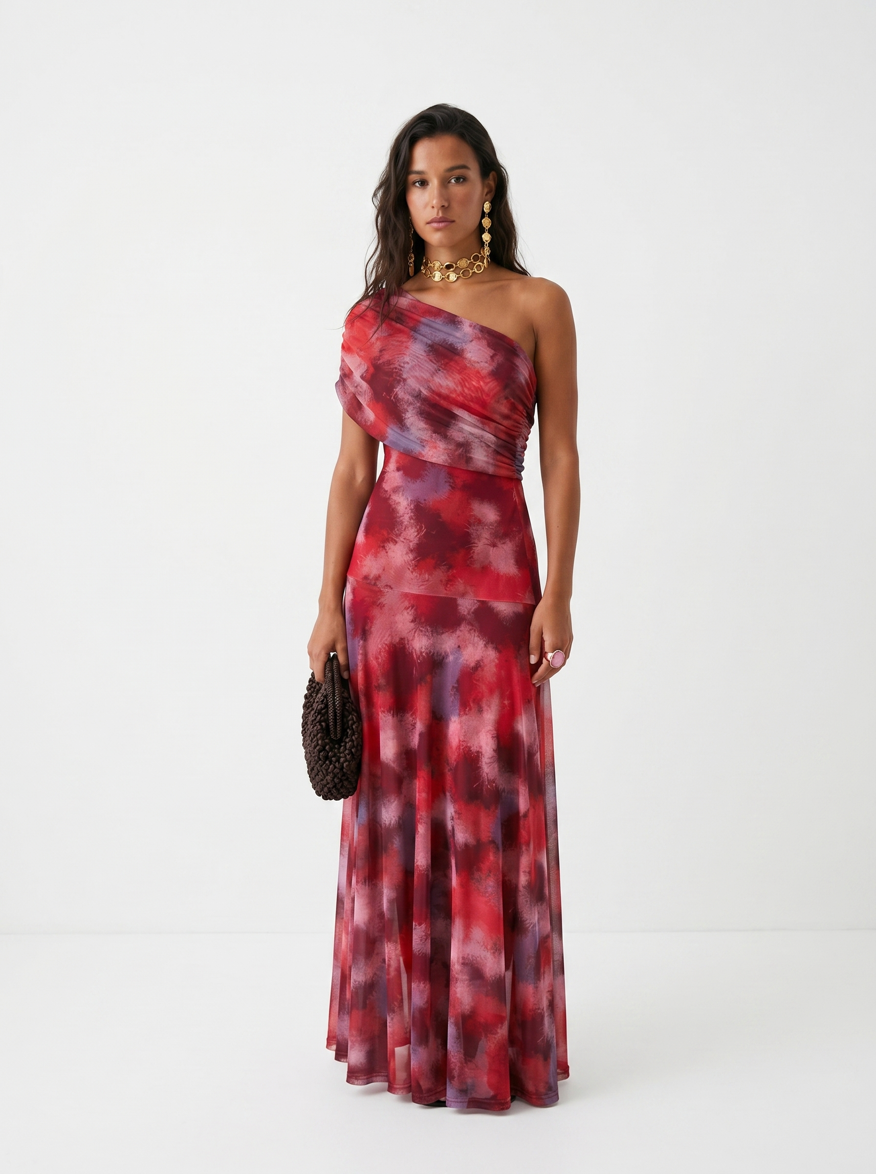Dames lange off-shoulder jurk met elegante gedrapeerde details