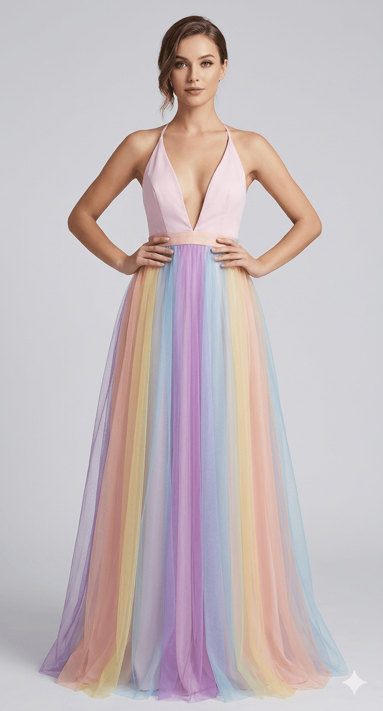 Dames Mesh Jurk Met Regenboogprint En Spaghettibandjes