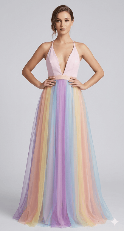 Dames Mesh Jurk Met Regenboogprint En Spaghettibandjes