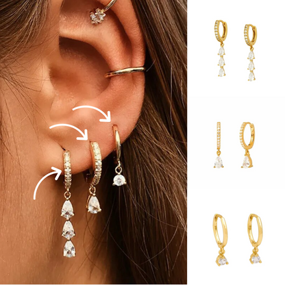 Dames oorbellenset in sterling zilver met veelzijdige hoops en hangers