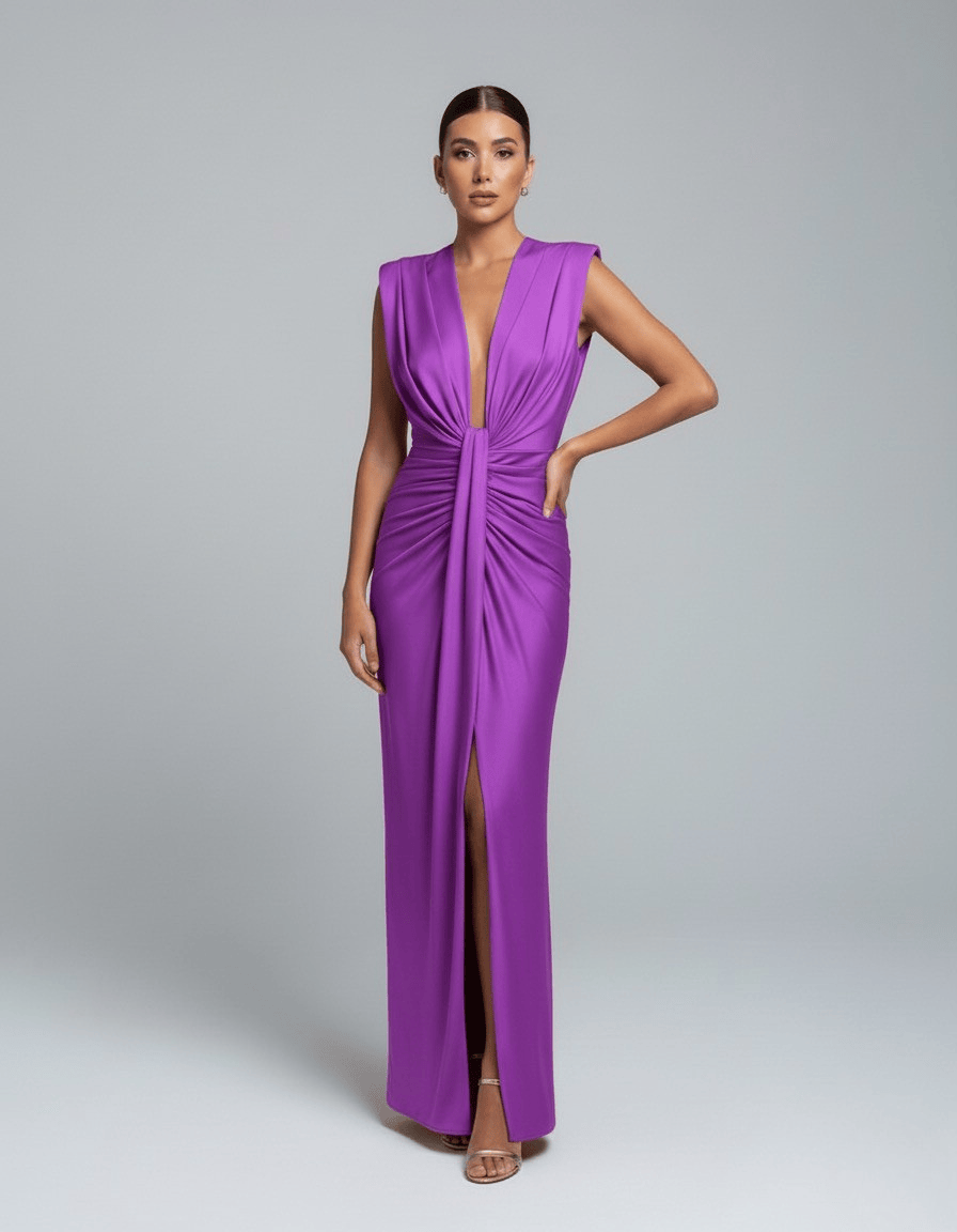 Dames Maxi Jurk Met Diepe V Hals En Split