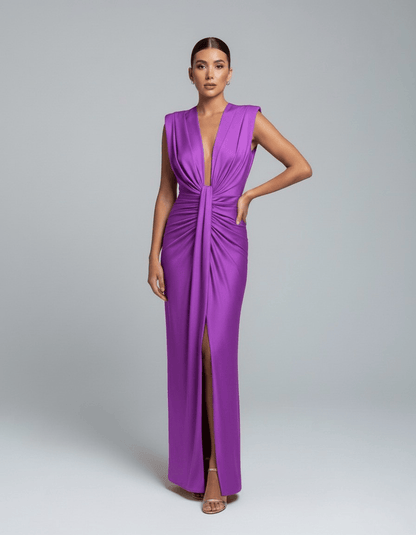 Dames Maxi Jurk Met Diepe V Hals En Split