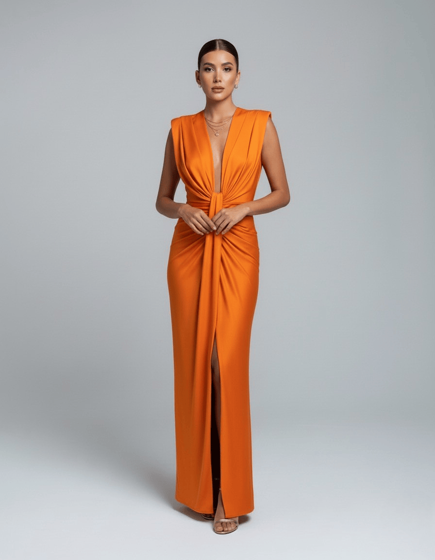Dames Maxi Jurk Met Diepe V Hals En Split