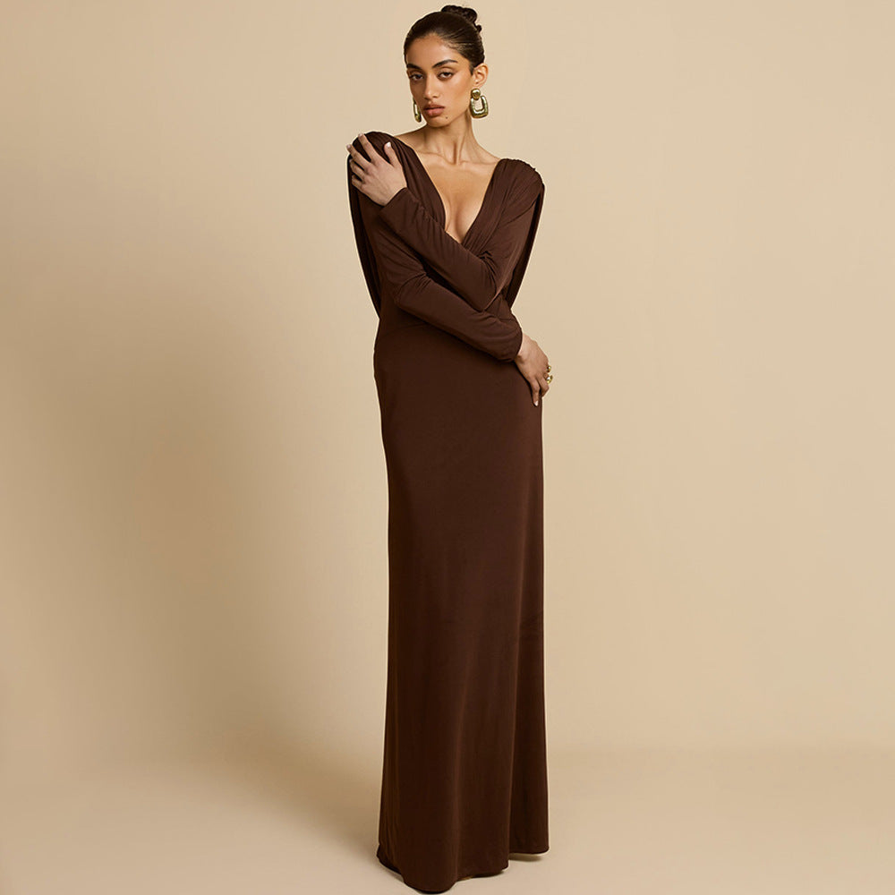 Elegante damesjurk in maxi-lengte met diepe V-hals