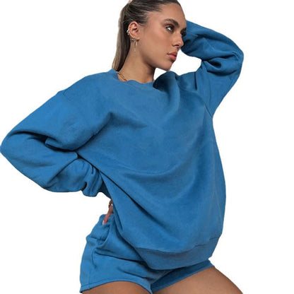 Tweedelige badstof set met ruimvallend sweatshirt en shorts