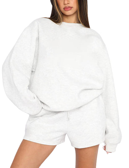 Dames Oversized Badstof Loungewear Set Met Sweatshirt En Shorts