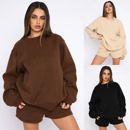 Dames oversized loungewear set met badstof sweatshirt en shorts