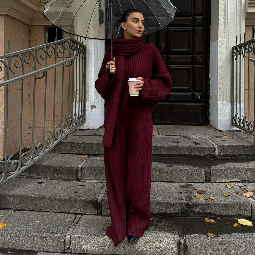 Dames Gebreid Relaxed Ensemble Met Sjaal