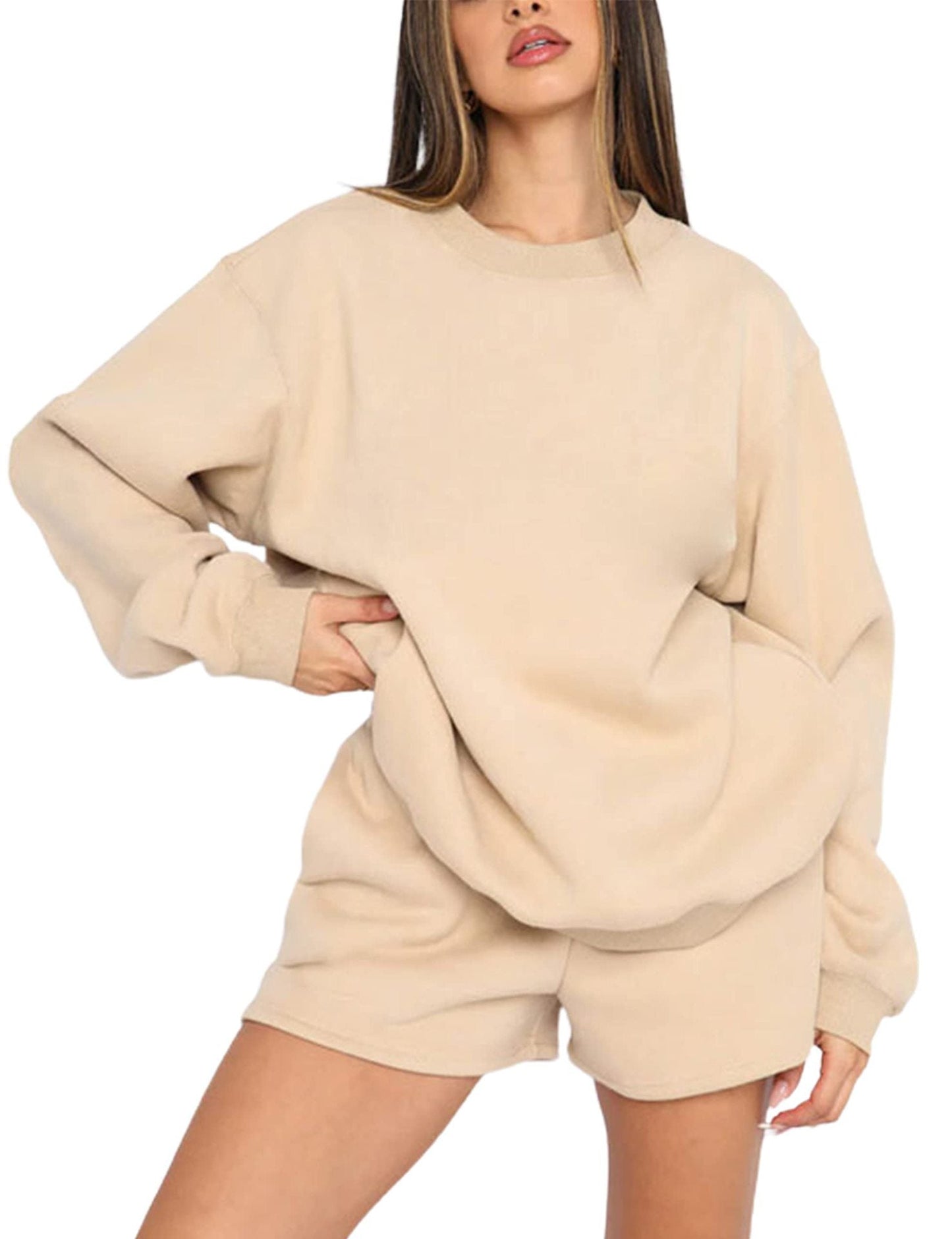 Ruimvallend sweatshirt uit de comfortabele badstof huisset