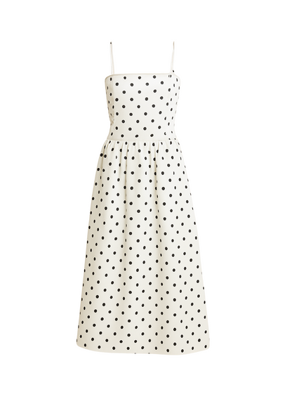 Retro midi jurk in zwart-wit met fijne bandjes en zwierige rok