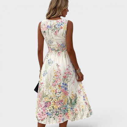 Mouwloze midi jurk voor dames met all-over bloemenprint