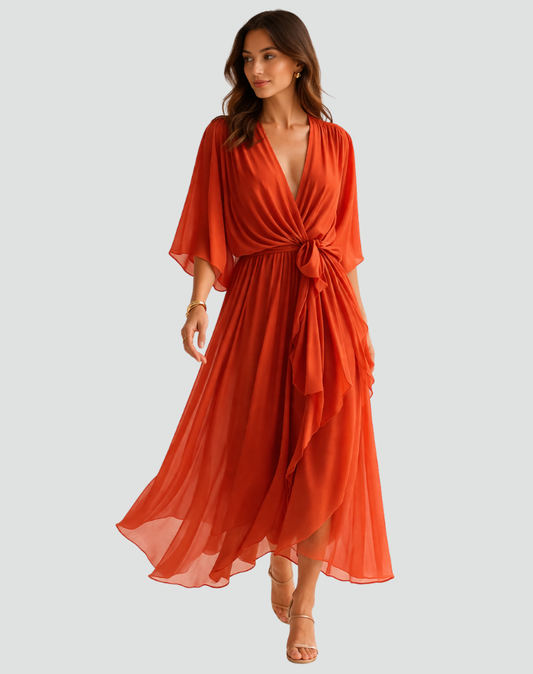 Dames wikkel maxi jurk met elegante, lange pasvorm