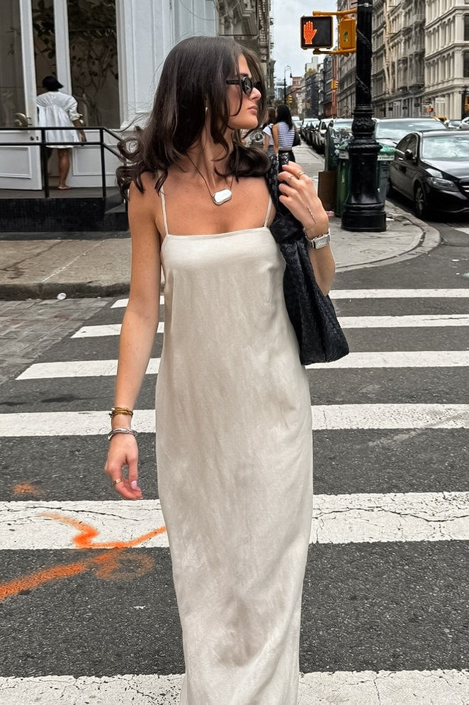 Linnen Katoen Cami Loszittende Maxi Jurk Khaki