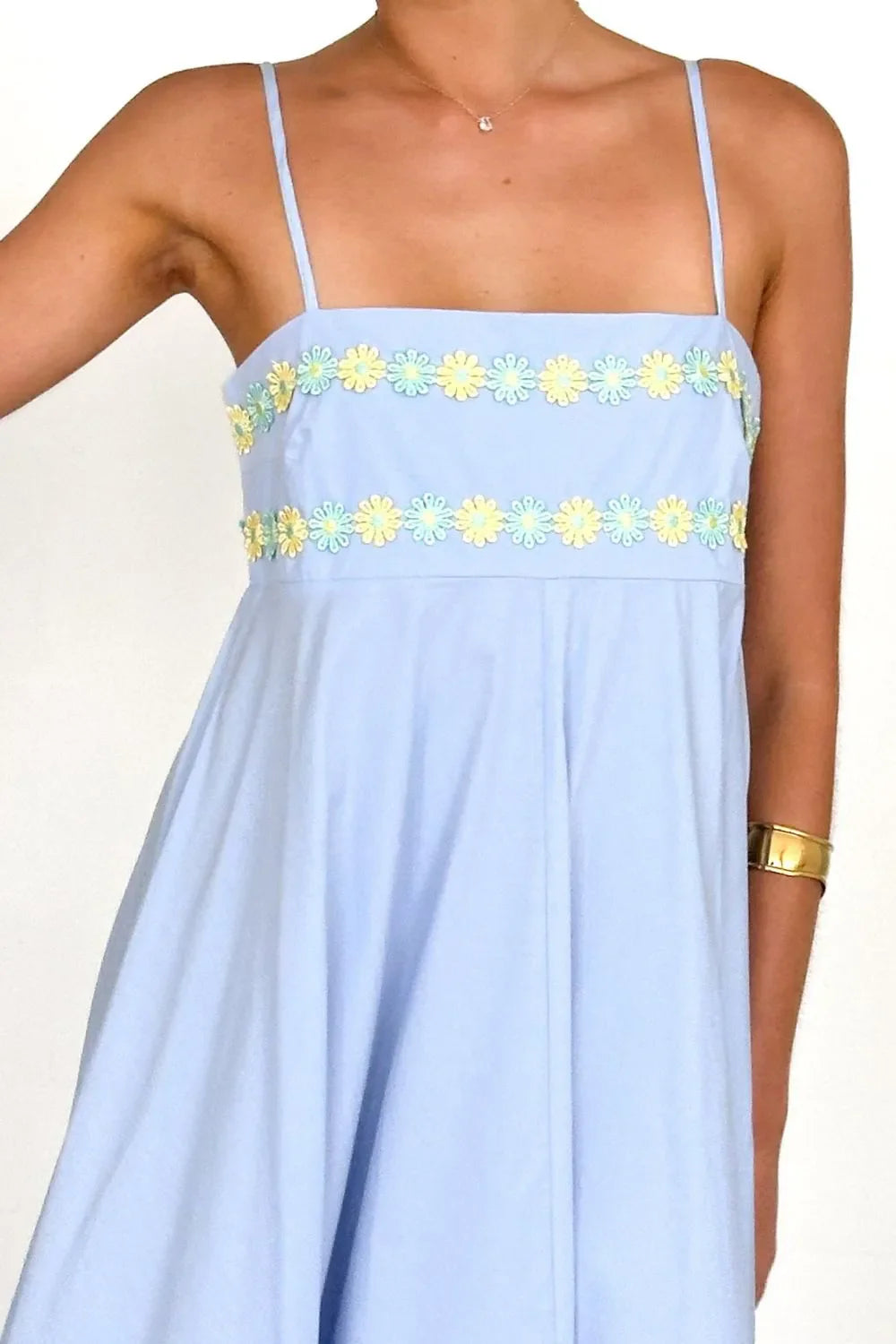Maxi jurk met bloemenborduursel en spaghetti bandjes van polyester