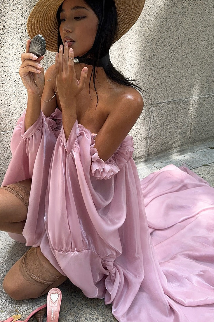 Bandeau tulpen asymmetrische zoom mini jurk paars