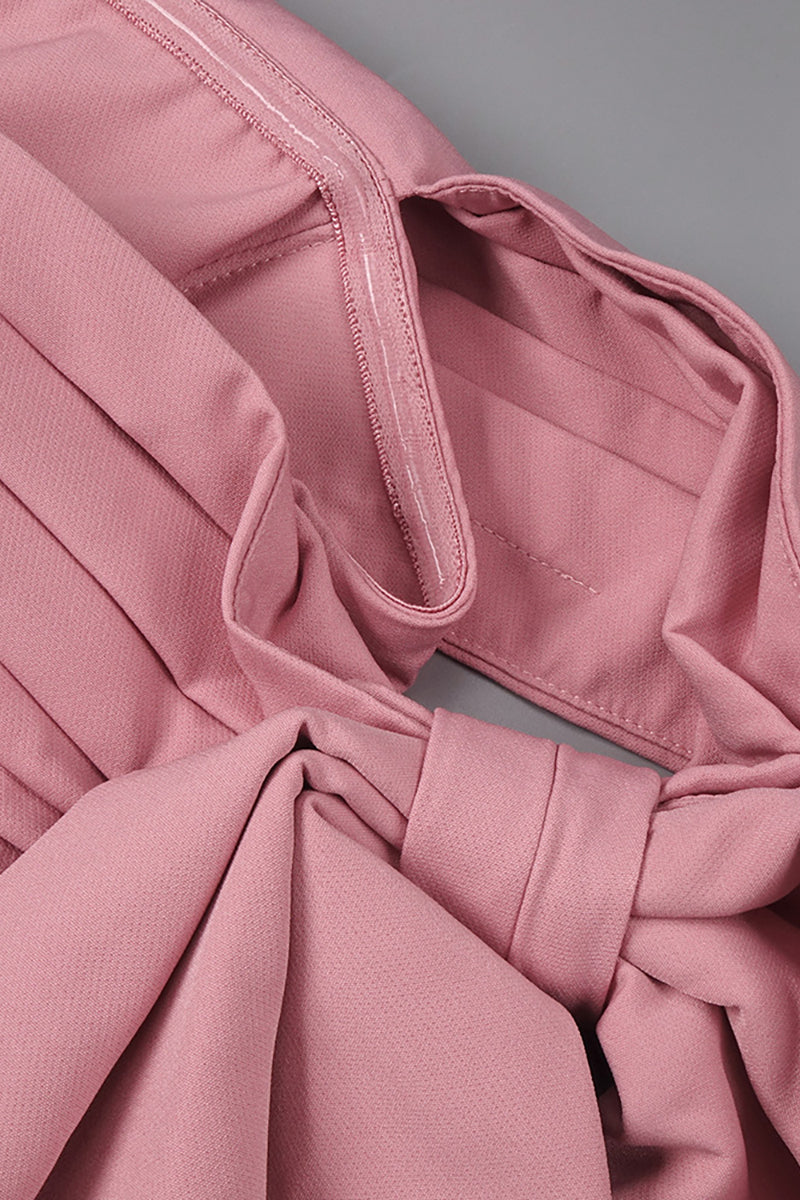 Midi-jurk met een schouder en strikkdetail roze