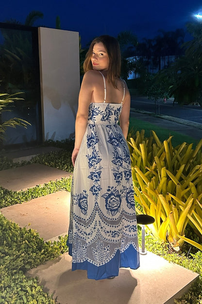 Polyester Midi Jurk met Spaghettibandjes Blauw