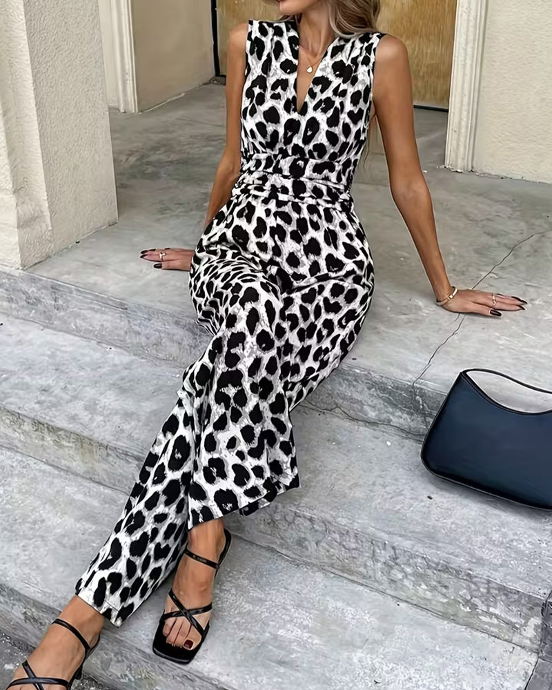 Dames Jumpsuit Met Luipaardprint Mouwloos
