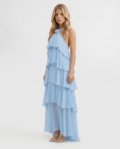 Mouwloze Maxi Jurk met Bloemenprint en Halternek voor Dames
