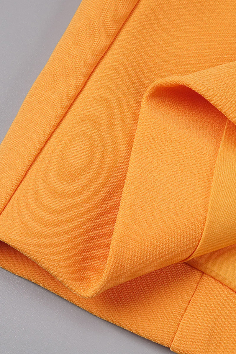 Midijurk met kleurvlakken en ballonmouwen roze oranje