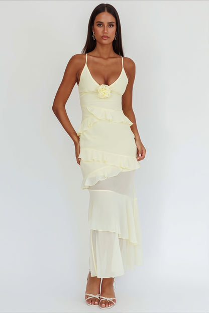 Dames maxi jurk met elegante ruches en effen stof