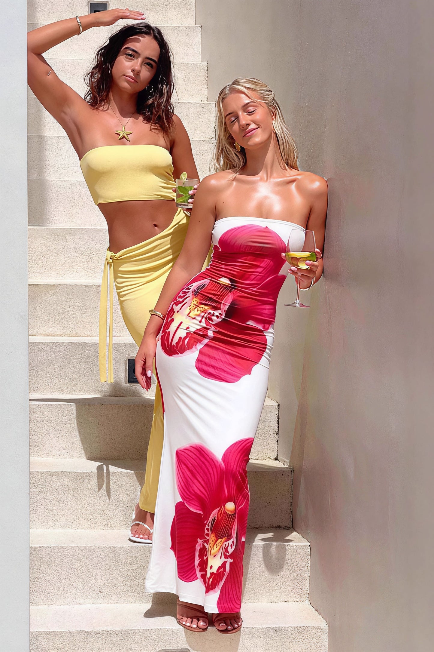 Bandeau bodycon maxi-jurk met bloemenprint