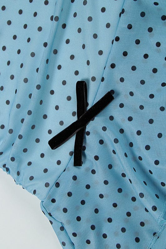 Bandeau Polkadot Mesh Strik Mini Jurk Blauw
