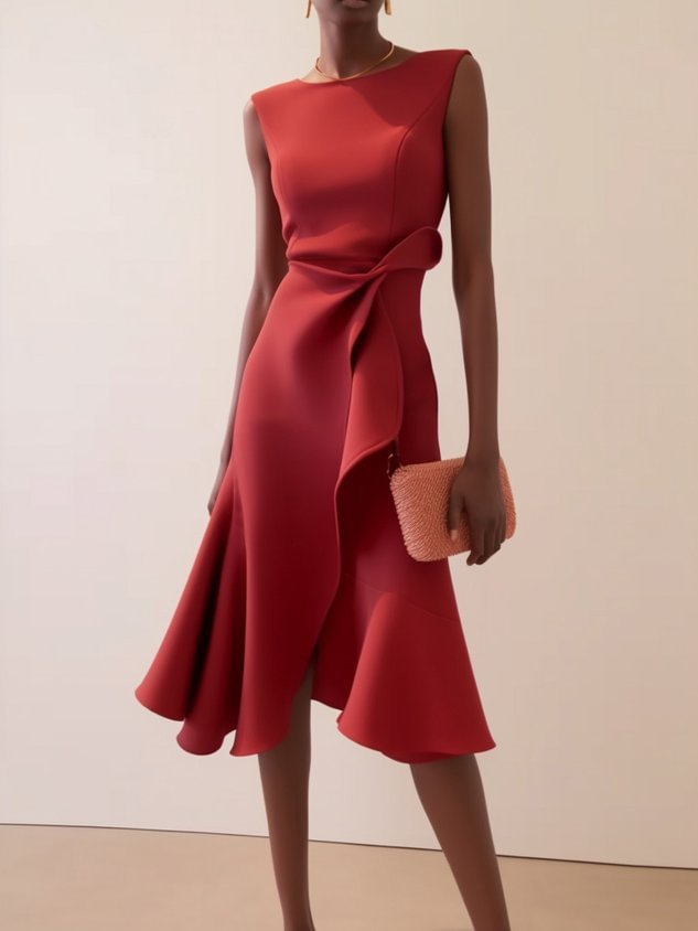 Dames asymmetrische midi jurk met elegante gedrapeerde details