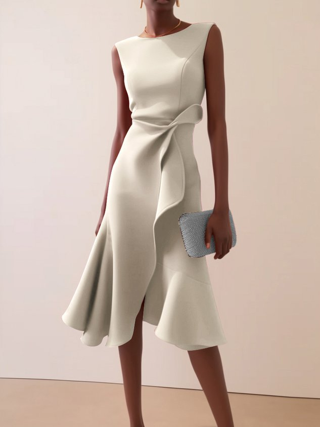Damesjurk met elegante drapering en comfortabele midi-lengte