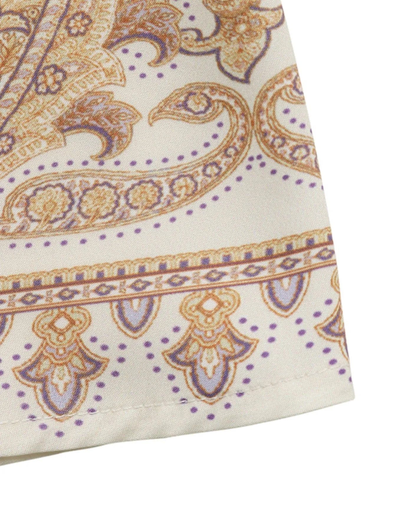 Bedrukt Jurk met Lange Mouwen en Taillekoord Beige