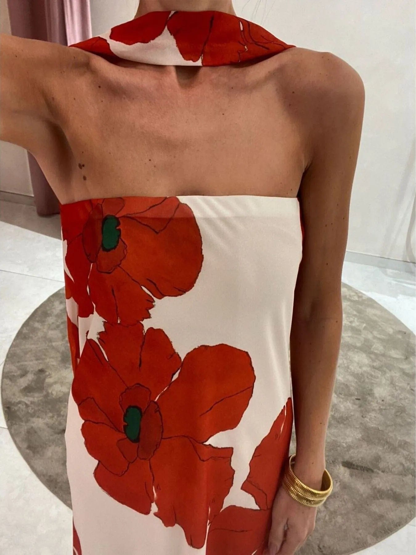 Bedrukt polyester buis maxi-jurk