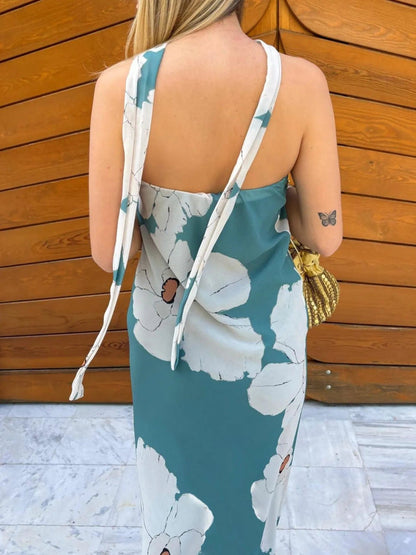 Bedrukt polyester buis maxi-jurk
