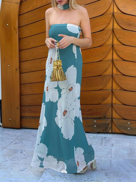 Bedrukt polyester buis maxi-jurk