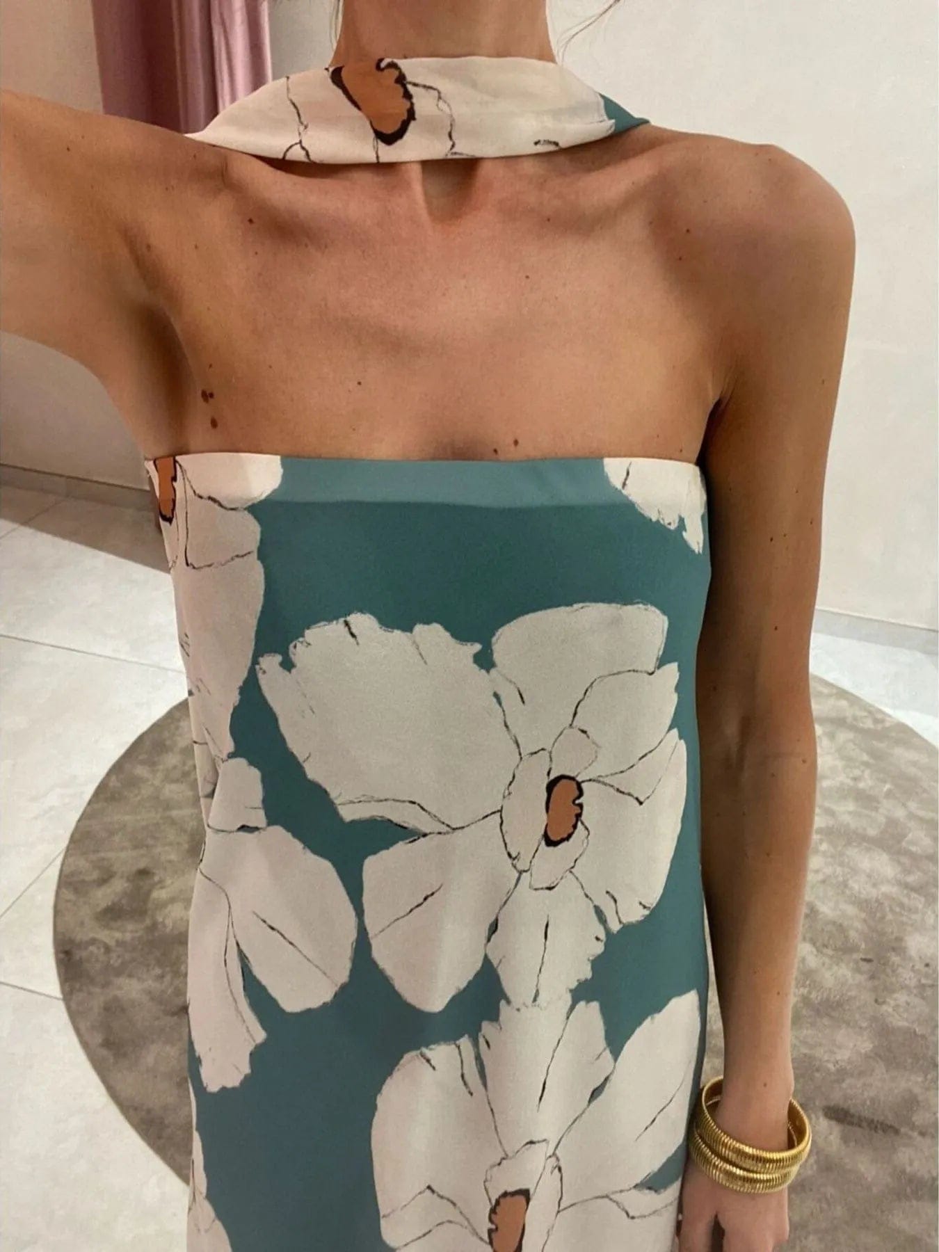 Bedrukt polyester buis maxi-jurk
