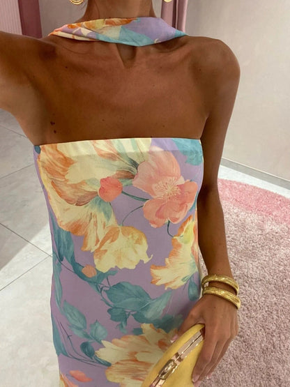 Bedrukt polyester buis maxi-jurk