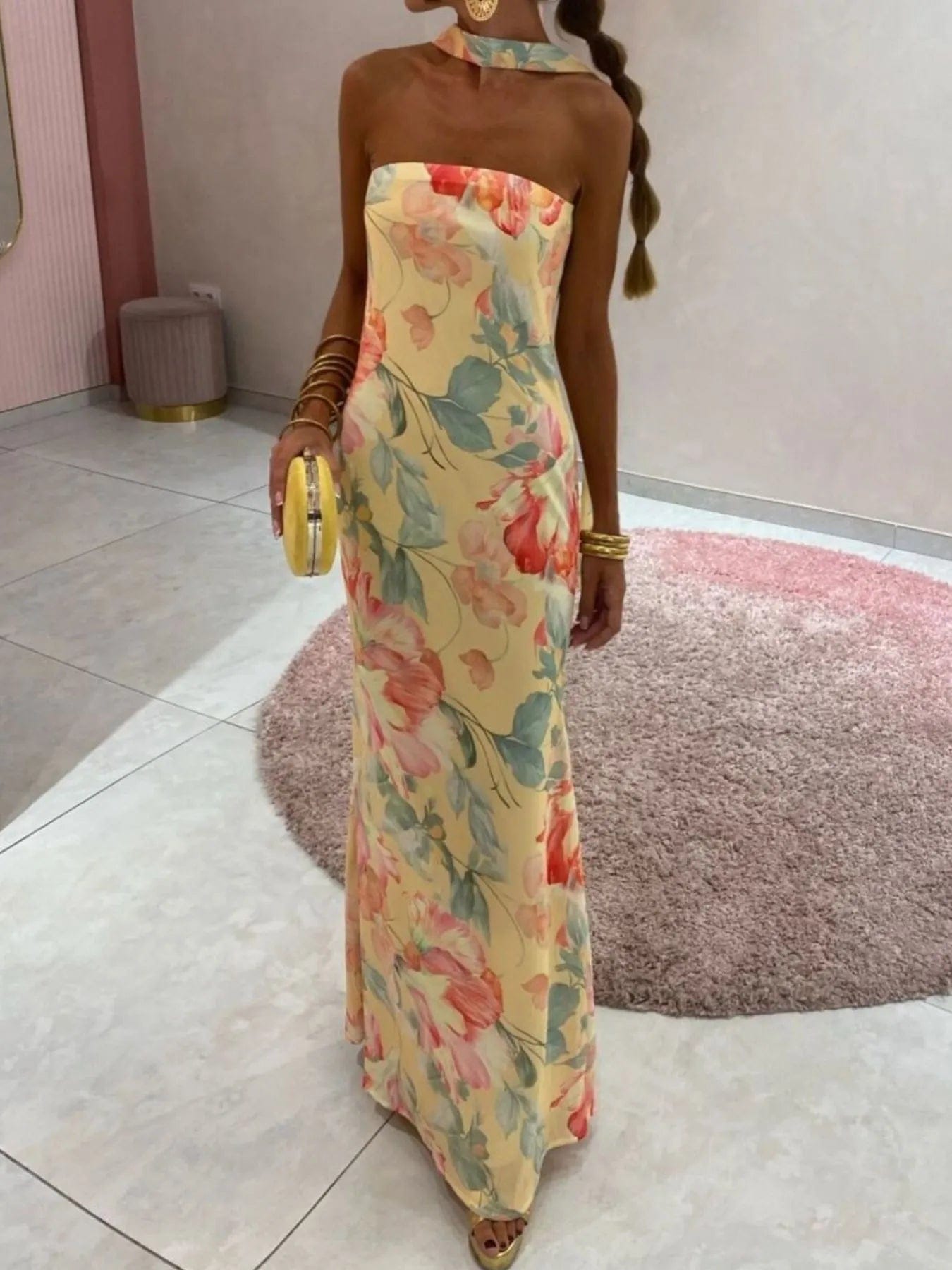 Bedrukt polyester buis maxi-jurk