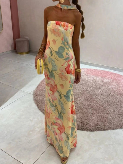 Bedrukt polyester buis maxi-jurk
