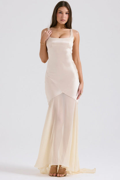 Satijnen Chiffon Patchwork Cami Maxi Jurk