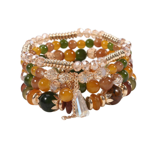 Boheemse Bruin Met Groene Armbanden Set Hippie Stijl