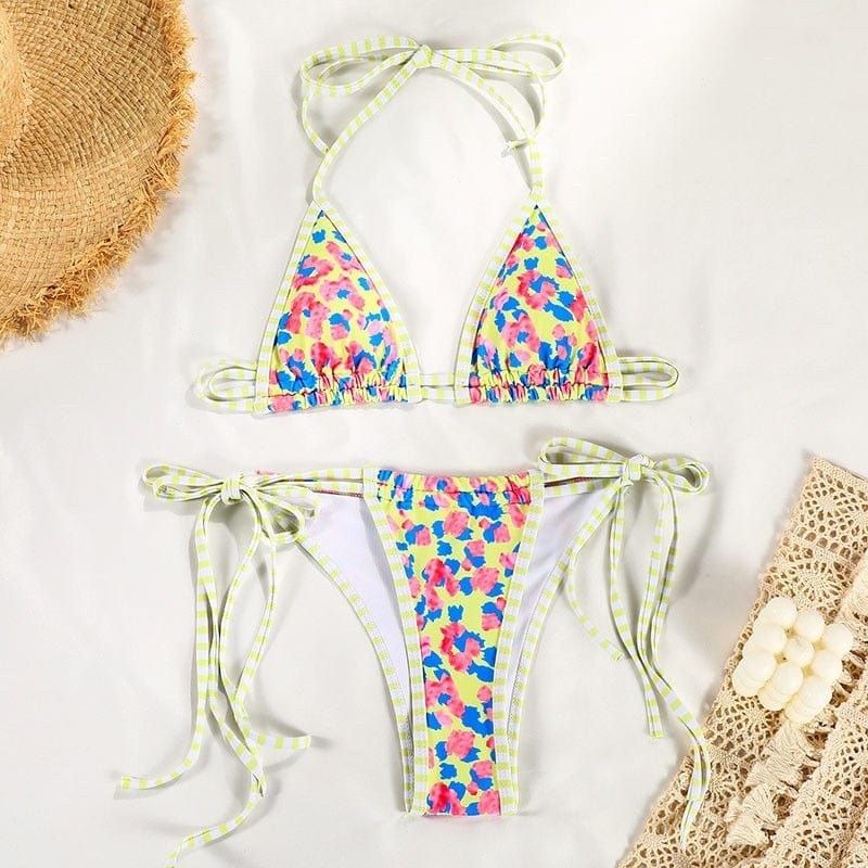 Bohemian Bikini met Blauw en Geel Bloemenprint