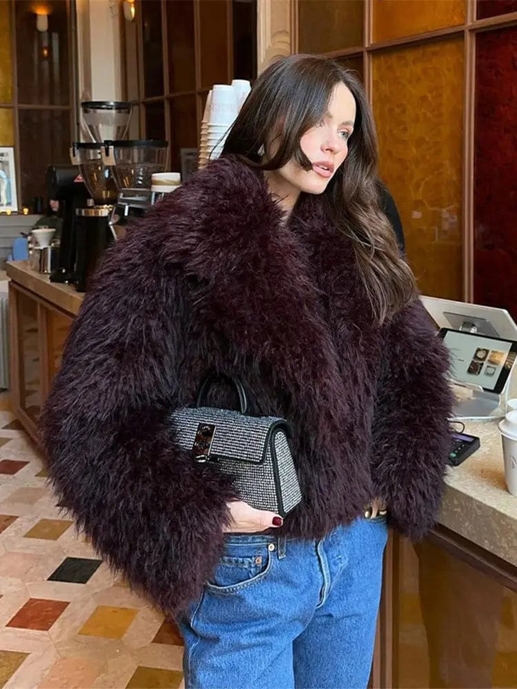 Bordeaux Rood Faux Fur Jas