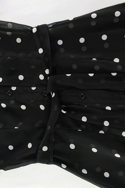 Boven-de-knie midi-jurk met V-hals, polkadot en hoge split, zwart