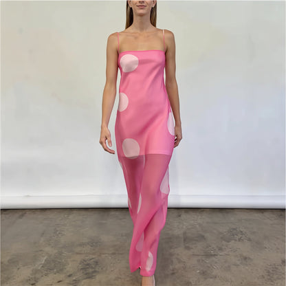 Dames Strapless Maxi Jurk Met Stippenprint Slim Fit