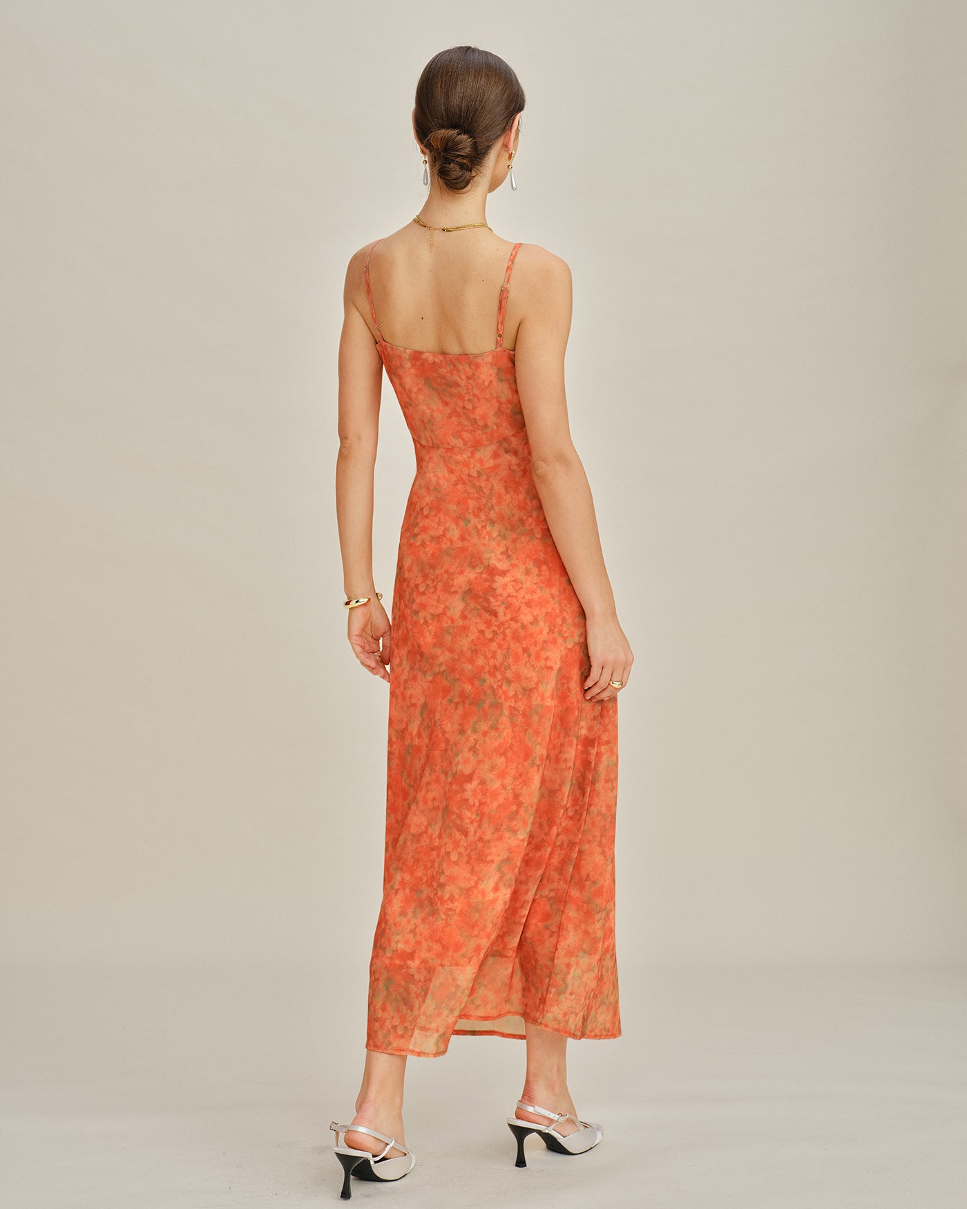 Dames Maxi Jurk A-Lijn met Bloemenkant Oranje