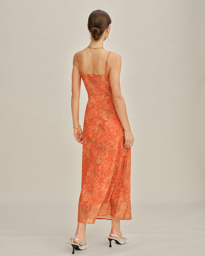 Dames Maxi Jurk A-Lijn met Bloemenkant Oranje