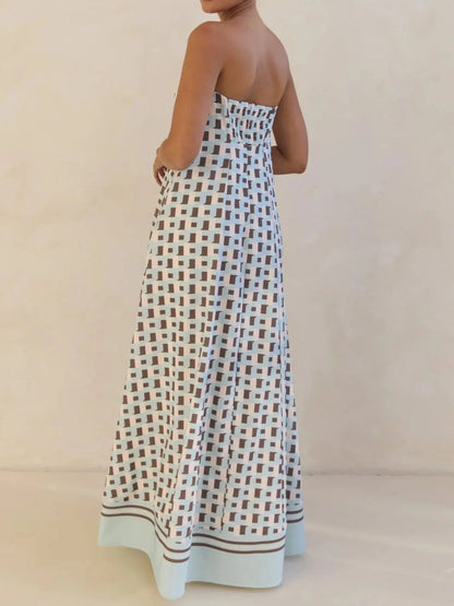 Maxi-jurk met plooien en print in buisstijl